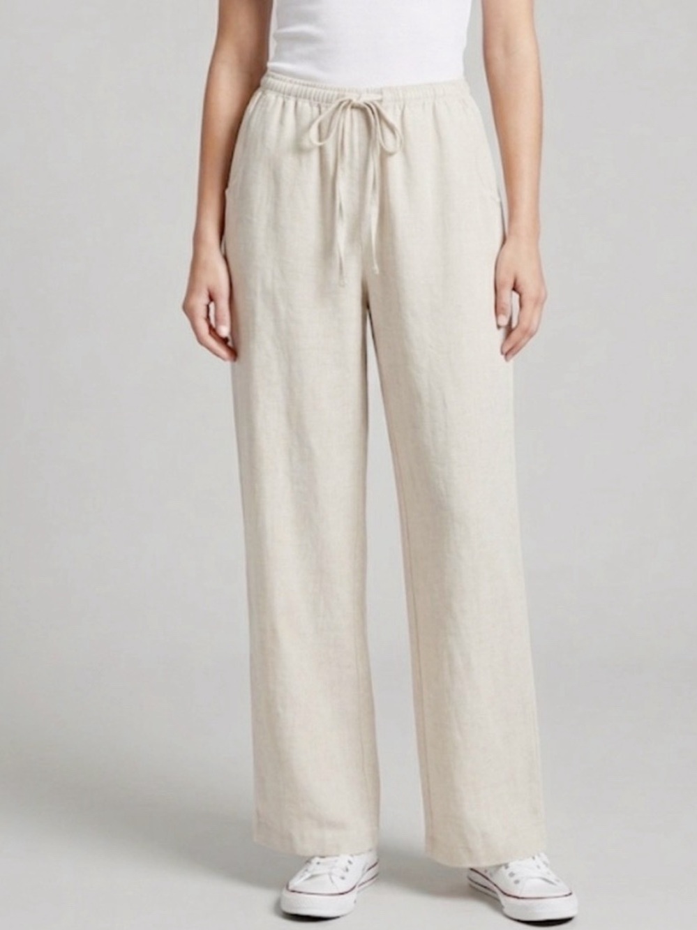 Blenca Womens Oatmeal Linen Blend Pants Drawstring Neutral Trousers Size Large